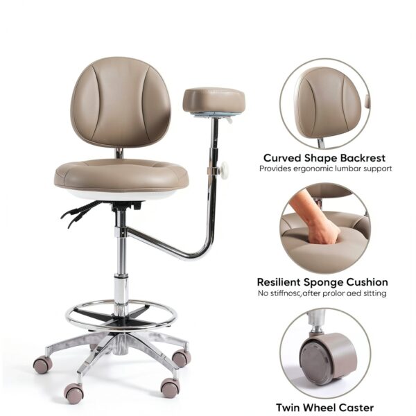 Viviange Dental Stool Ergonomic Adjustable Grey Medical-4