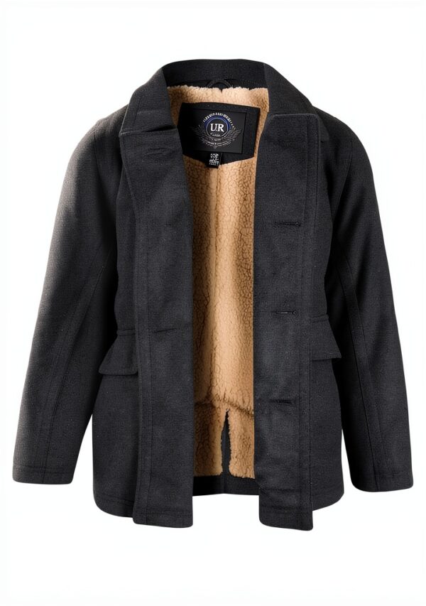 Boys Wool Pea Coat Double Breasted Faux Fur Lined Jacket-1