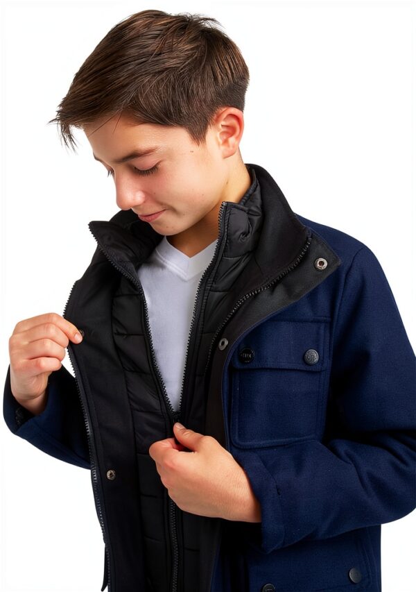 Boys Wool Coat Pure Navy Wool Blend Tailored Jacket-2