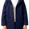 Boys Wool Blend Peacoat Hooded Jacket Khaki Dark Blue-0