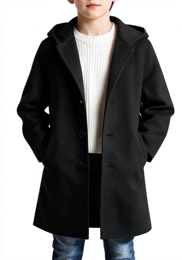 Boys Trench Coat Wool Blend Hooded Utility Pockets Winter-1