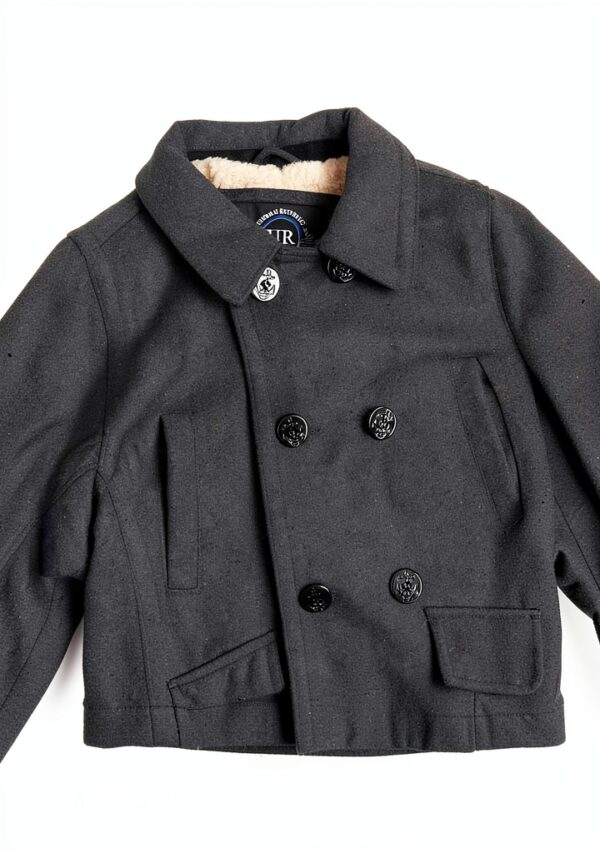 Boys Wool Pea Coat Double Breasted Faux Fur Lined Jacket-2