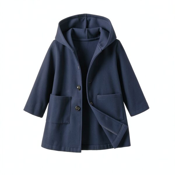 Boys Wool Blend Peacoat Hooded Jacket Khaki Dark Blue-7