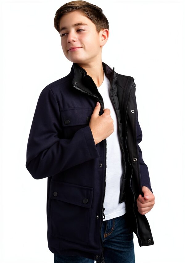 Boys Wool Coat Pure Navy Wool Blend Tailored Jacket-3