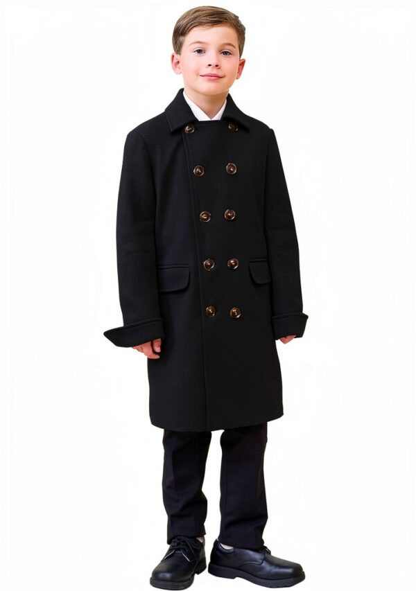 Boys Cotton Blend Trench Coat Long Sleeve Double Breasted-3