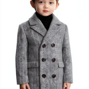 Vqishne Boys Double Breasted Herringbone Dress Coat Winter-0