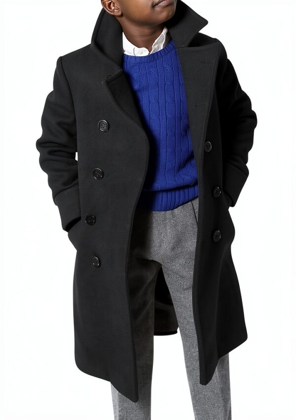 Boys Cotton Blend Trench Coat Long Sleeve Double Breasted-0