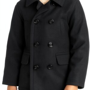 Boys Wool Pea Coat Double Breasted Faux Fur Lined Jacket-0