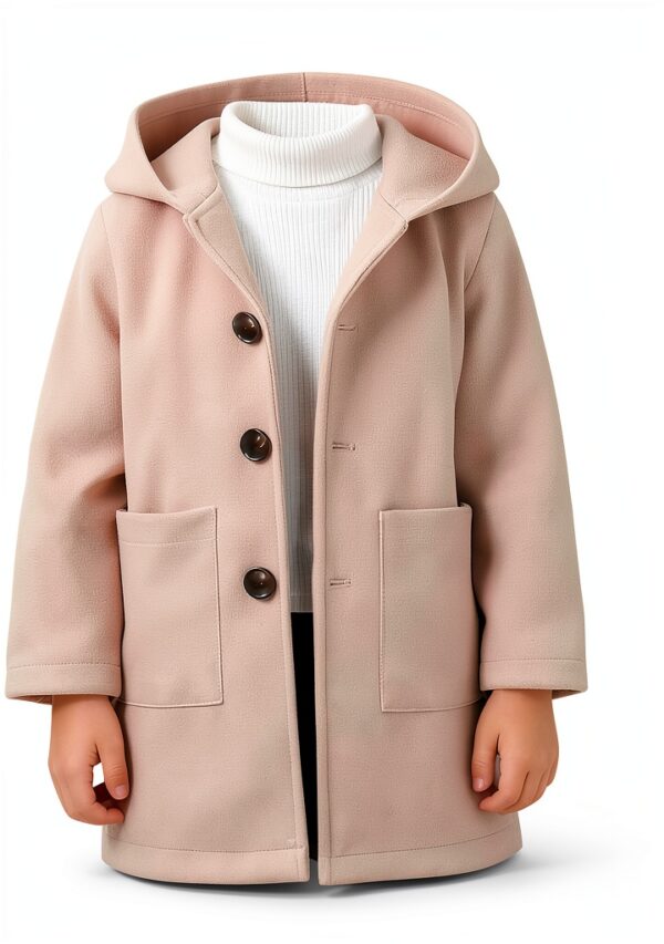 Boys Wool Blend Peacoat Hooded Jacket Khaki Dark Blue-2