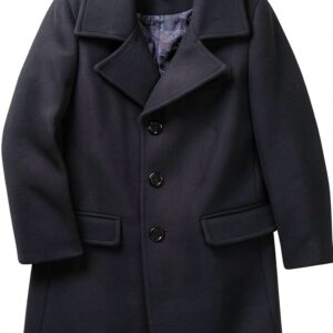 Boys Overcoat Classic Notch Collar Epaulets Black Navy Tan-0