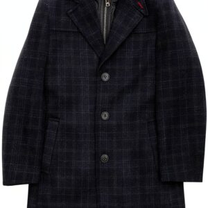 Isaac Mizrahi Boys Wool Blend Peacoat Navy Grey Plaid-0