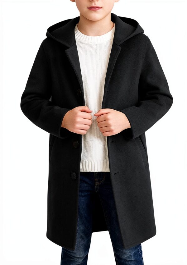 Boys Trench Coat Wool Blend Hooded Utility Pockets Winter-2