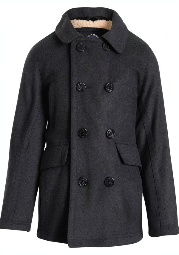 Boys Wool Pea Coat Double Breasted Faux Fur Lined Jacket-6