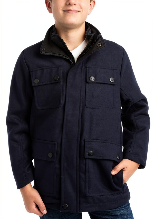 Boys Wool Coat Pure Navy Wool Blend Tailored Jacket-0