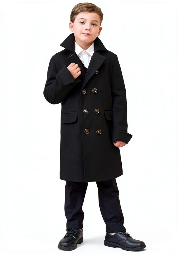 Boys Cotton Blend Trench Coat Long Sleeve Double Breasted-1