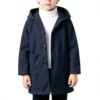 Boys Wool Blend Peacoat Hooded Jacket Khaki Dark Blue-1