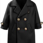 Boys Long Overcoat Vintage Peacoat Winter Jacket Double-0