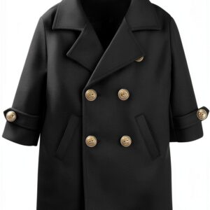Boys Long Overcoat Vintage Peacoat Winter Jacket Double-0