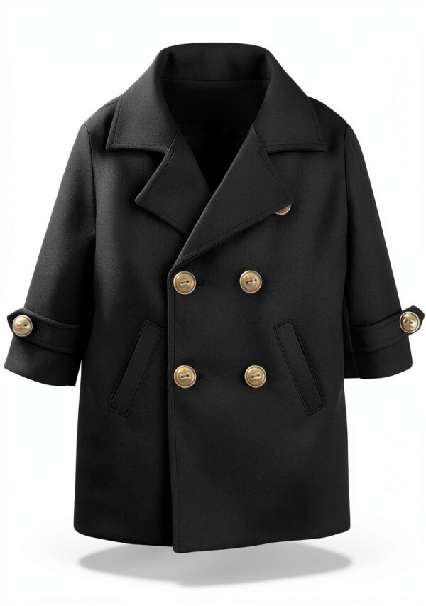 Boys Long Overcoat Vintage Peacoat Winter Jacket Double-0