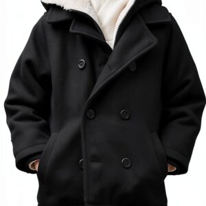 Boys Wool Blend Hooded Winter Coat Double Breasted Design-0