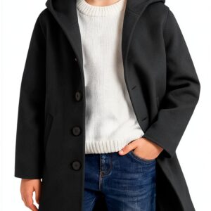 Boys Trench Coat Wool Blend Hooded Utility Pockets Winter-0