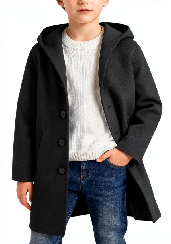 Boys Trench Coat Wool Blend Hooded Utility Pockets Winter-0